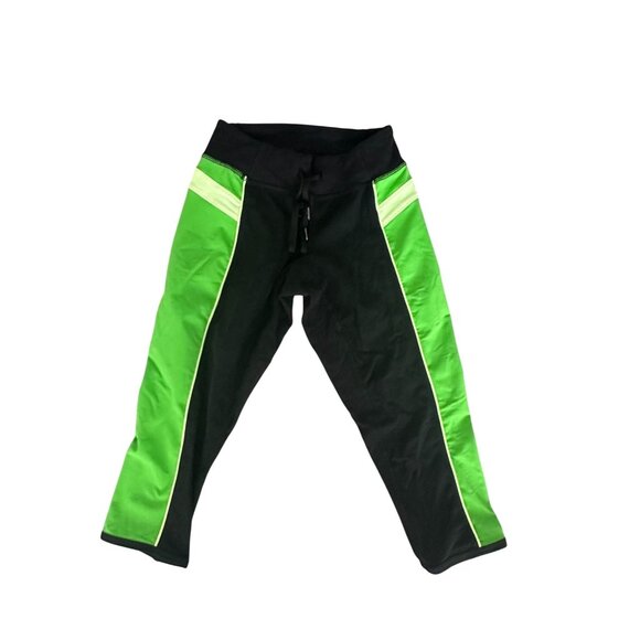 LULULEMON Black Green Crop Leggings Tights Sz 2 - Picture 1 of 6